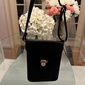 Minimalist Black Crossbody Phone Bag with Gold Accent